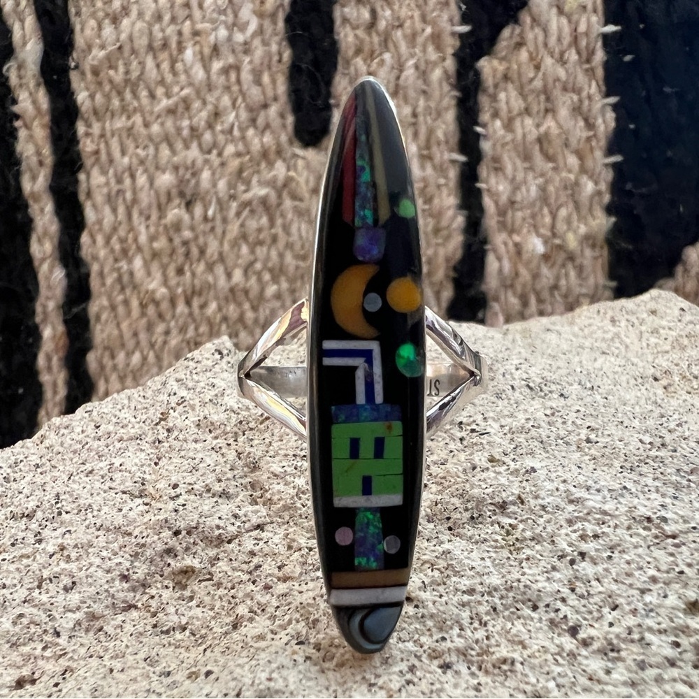 ❤️ Signed RD Galaxy Micro Inlaid 925 Native Celestial Scene Ring SZ 9.75 Unisex